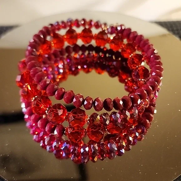 Ali Khan New York Ruby Red AB Crystal Memory Wire Bracelet - Picture 5 of 5